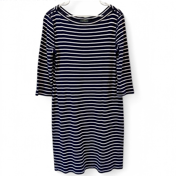 Ralph Lauren Dresses & Skirts - Ralph‎ Lauren Lauren Jeans Co. Navy Blue White Striped Cotton Jersey Dress Large